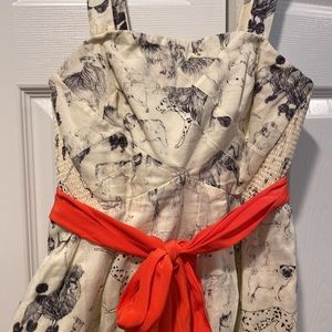 Anthropologie Maeve Pup Dog print dress with accent belt size 4